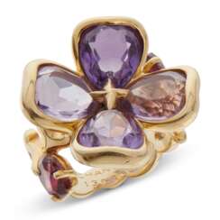 CHANEL AMETHYST AND PINK TOURMALINE FLOWER RING
