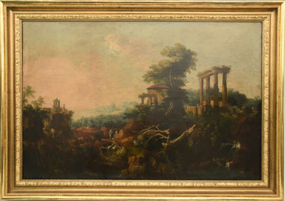 UNBEKANNTER MALER, "Romantische Ruinenlandschaft", Öl auf Leinwand, gerahmt - photo 1