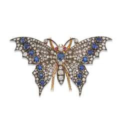 LATE 19TH CENTURY DIAMOND, SAPPHIRE AND RUBY BUTTERFLY BROOCH