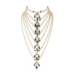 NATURAL PEARL, GEM-SET AND DIAMOND NECKLACE