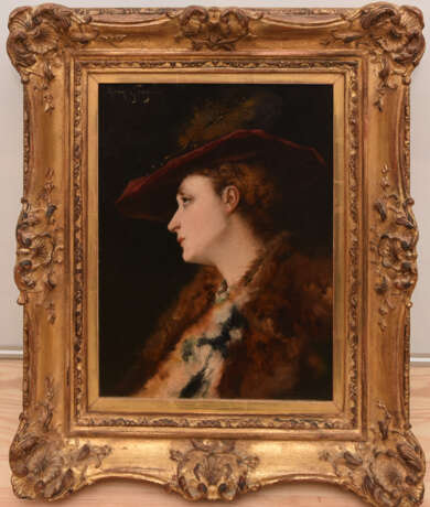 LÉON LUCIEN GOUPIL,"Die Dame im Profil", Öl auf Holz, gerahmt und signiert - photo 1