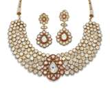 INDIAN DIAMOND AND ENAMEL NECKLACE AND EARRING SET - photo 1