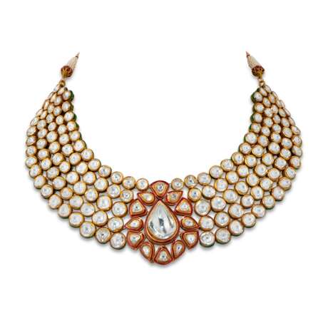 INDIAN DIAMOND AND ENAMEL NECKLACE AND EARRING SET - Foto 3