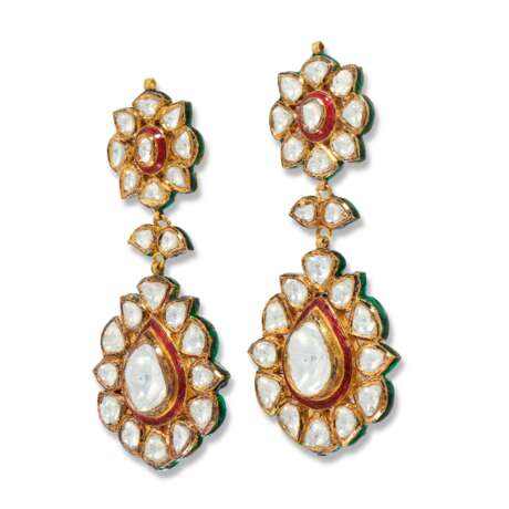 INDIAN DIAMOND AND ENAMEL NECKLACE AND EARRING SET - фото 7