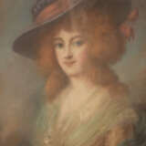 UNBEKANNTER KÜNSTLER, "Jeune Mademoiselle", Pastellkreide auf Papier, hinter Glas gerahmt, Frankreich um 1790 - photo 1