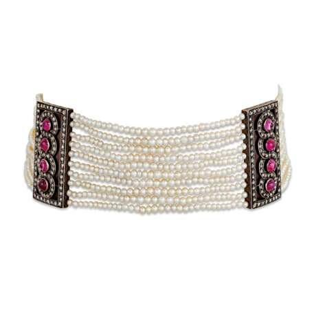 EARLY 20TH CENTURY SEED PEARL, RUBY AND DIAMOND CHOKER NECKLACE - фото 1