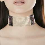 EARLY 20TH CENTURY SEED PEARL, RUBY AND DIAMOND CHOKER NECKLACE - Foto 5