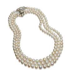 THREE ANTIQUE NATURAL PEARL AND DIAMOND NECKLACES