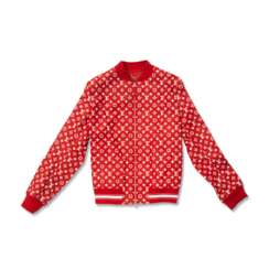 A RED & WHITE MONOGRAM LEATHER BOMBER JACKET BY SUPREME