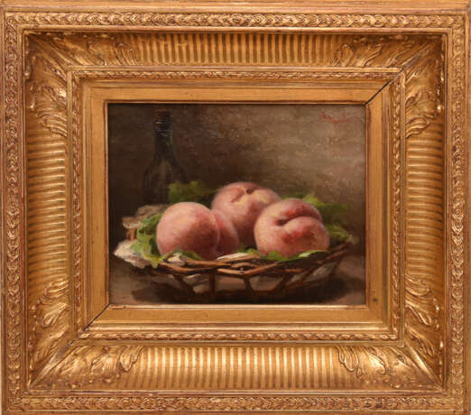 EMILE HUGOULIN,"Drei Pfirsiche im Korb", Öl auf Leinwand, gerahmt und signiert - photo 1