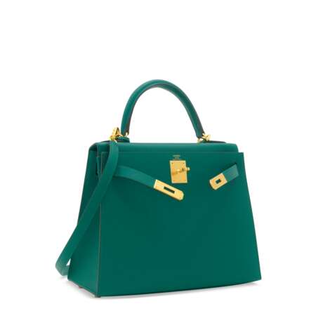 A MALACHITE EPSOM LEATHER SELLIER KELLY 28 WITH GOLD HARDWARE - фото 2
