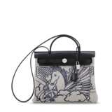 Hermes. A BLACK HUNTER LEATHER & TOILE "PEGASE" CANVAS HERBAG ZIP 31 WITH PALLADIUM HARDWARE - фото 1