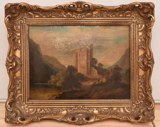 UNBEKANNTER KÜNSTLER, "Romantische Landschaft mit Ruine" Öl auf Leinwand, gerahmt, 1. Hälfte 19. Jahrhundert - фото 4