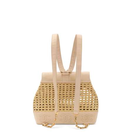 A BEIGE LAMBSKIN LEATHER & WICKER BACKPACK WITH GOLD HARDWARE - photo 3