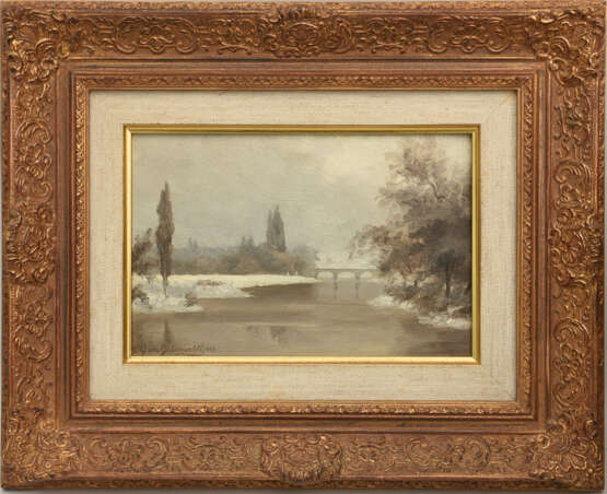 NIKOLAI GERHARD VON GRÜNEWALDT,"Winterliche Flusslandschaft", Öl auf Pappe, gerahmt, signiert und datiert - Foto 1
