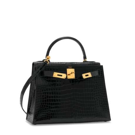Hermes. A SHINY BLACK NILOTICUS CROCODILE SELLIER KELLY 28 WITH GOLD HARDWARE - photo 2