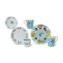 A SET OF SIX: A PORCELAIN ADADA PLATE, DEEP PLATE AND TUMBLER, AND TWO CIRCUS MUGS AND PLATE