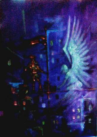 Картина «Ангел есть у каждого», люминесцентные краски, Масло, Современное искусство, Фэнтези, Украина, 2019 г. - фото 3