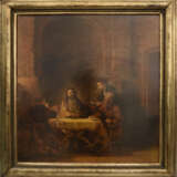 "CHRISTUS IN EMMAUS", Öldruck auf Pappe, nach Rembrandt (1648), gerahmt, frühes 20. Jahrhundert - Foto 1