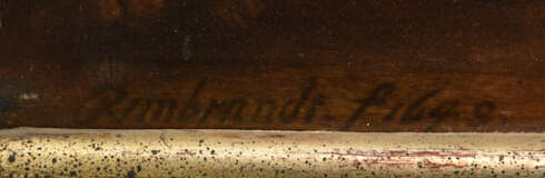"CHRISTUS IN EMMAUS", Öldruck auf Pappe, nach Rembrandt (1648), gerahmt, frühes 20. Jahrhundert - Foto 3