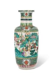 A FAMILLE ROSE-VERTE 'FIGURAL' ROULEAU VASE