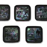 A SET OF FIVE MOTHER-OF-PEARL-INLAID BLACK LACQUER SQUARE TRAYS - photo 1