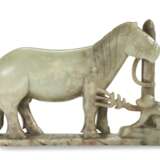 A LARGE GREYISH-GREEN JADE CARVING OF A HORSE AND MONKEY - photo 1