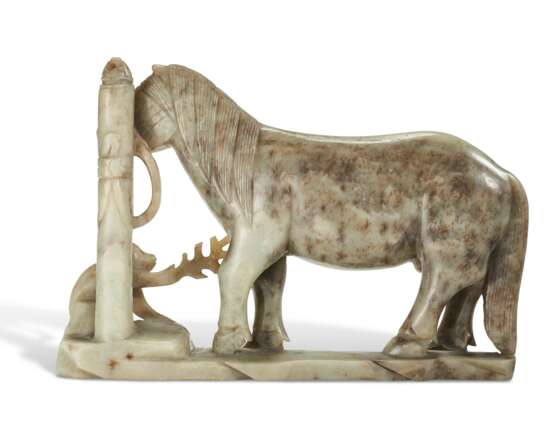 A LARGE GREYISH-GREEN JADE CARVING OF A HORSE AND MONKEY - photo 2