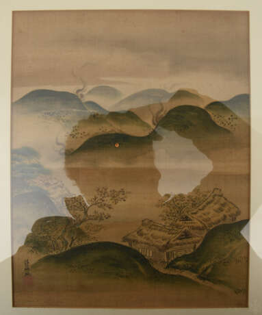 DREI ASIATISCHE MALEREIEN, Seide/Papier/Tusche,hinter Glas gerahmt, teils signiert/gestempelt, China/Japan 19./20. Jahrhundert - photo 4