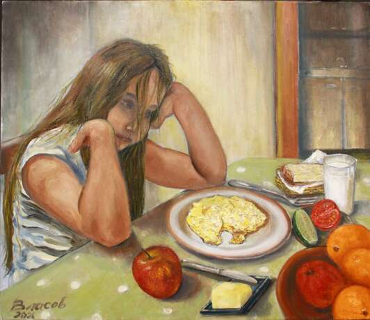 Painting “Sunday. Little girl's breakfast.”, Canvas, Oil, Realist, Russia, 2021 - photo 1
