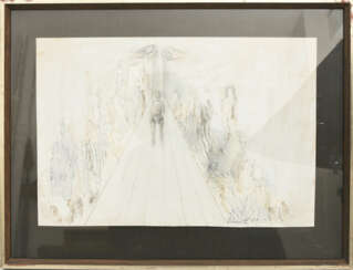 KARIN VISSIOL, "Lebensweg", Bleistiftskizze auf Papier, hinter Glas gerahmt, signiert und datiert