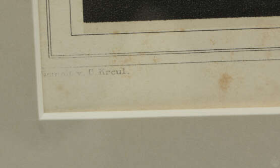 "BAUERNFAMILIE BEIM VESPER", polychromer Druck nach J. Woelfle, hinter Glas gerahmt, Mitte 19. Jahrhundert - Foto 4