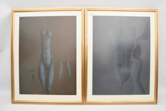 RUDI BAERWIND,"Männliches und weibliches Element", zwei polychrome Druckgrafiken nach Mischtechnik-Studien, hinter Glas - Foto 1