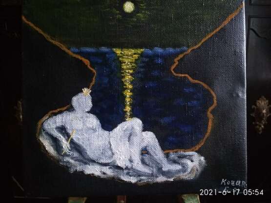 Королева ночи. Night queen. Canvas on the subframe Oil painting Symbolism Nude art Ukraine 2021 - photo 2