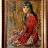Девушка в красном платье Чуйков Семён Афанасьевич Leinwand Öl Realismus des 20. Jahrhunderts Porträt UdSSR (1922-1991) 1948 - Foto 1