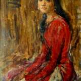 Девушка в красном платье Чуйков Семён Афанасьевич Leinwand Öl Realismus des 20. Jahrhunderts Porträt UdSSR (1922-1991) 1948 - Foto 4