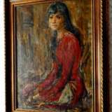 Девушка в красном платье Чуйков Семён Афанасьевич Leinwand Öl Realismus des 20. Jahrhunderts Porträt UdSSR (1922-1991) 1948 - Foto 2