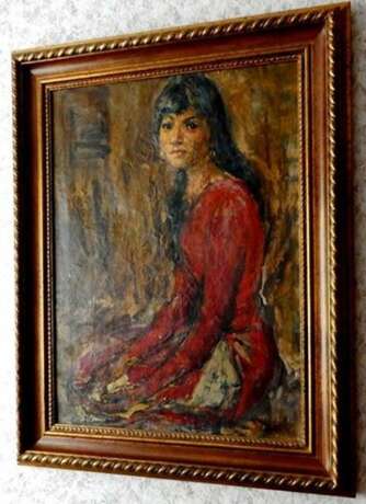 Девушка в красном платье Чуйков Семён Афанасьевич Leinwand Öl Realismus des 20. Jahrhunderts Porträt UdSSR (1922-1991) 1948 - Foto 2