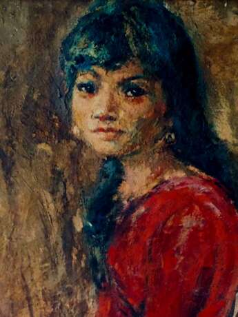 Девушка в красном платье Чуйков Семён Афанасьевич Leinwand Öl Realismus des 20. Jahrhunderts Porträt UdSSR (1922-1991) 1948 - Foto 3