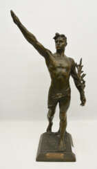 ROBERT DELANDRE, "Athlèthe saluant", Bronzeguss auf Plinthe, Frankreich um 1920