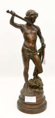 LOUIS GOSSIN,"David mit Goliaths Kopf", Bronze auf Sockel, Frankreich frühes 20. Jahrhundert