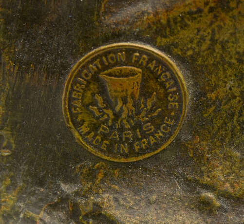 "GLOIRE AUX SPORTS", bronziertes Metall auf grünem Marmorsockel, gestempelt, Frankreich frühes 20. Jahrhundert - photo 8