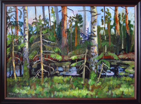 Painting “Forest river”, Cardboard, Acrylic, Landscape painting, Russia, 2021 - photo 1