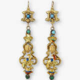 Drei Paar Ohrringe mit Porzellan-Miniaturen, Türkisen und Perlen, Deutschland, um 1850, 1880 und 1890 - photo 4