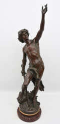 LOUIS GOSSIN,"David mit Goliaths Kopf"; Bronze auf Marmorsockel,Halbedelsteine, signiert, Frankreich um 1895