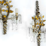 Paar Wandappliken mit Glasbehang und floralem Dekor - photo 2
