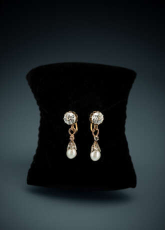 Paar Perl-Diamant-Ohrringe - Foto 1