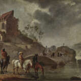 Niederlande 17. Jahrhundert , Reiter in Uferlandschaft - Foto 1
