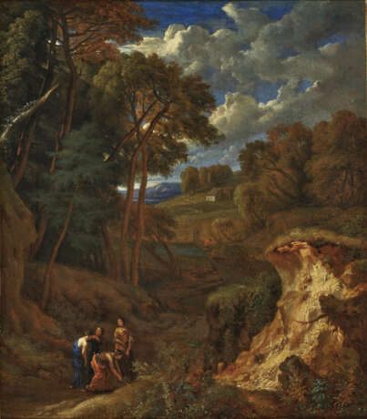Gaspard Dughet, gen. Gaspard Poussin, zugeschrieben , Baumlandschaft mit antikisierender Figurenstaffage - фото 1