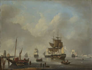 Dominique de Bast, Hafenszene mit Schiffen 